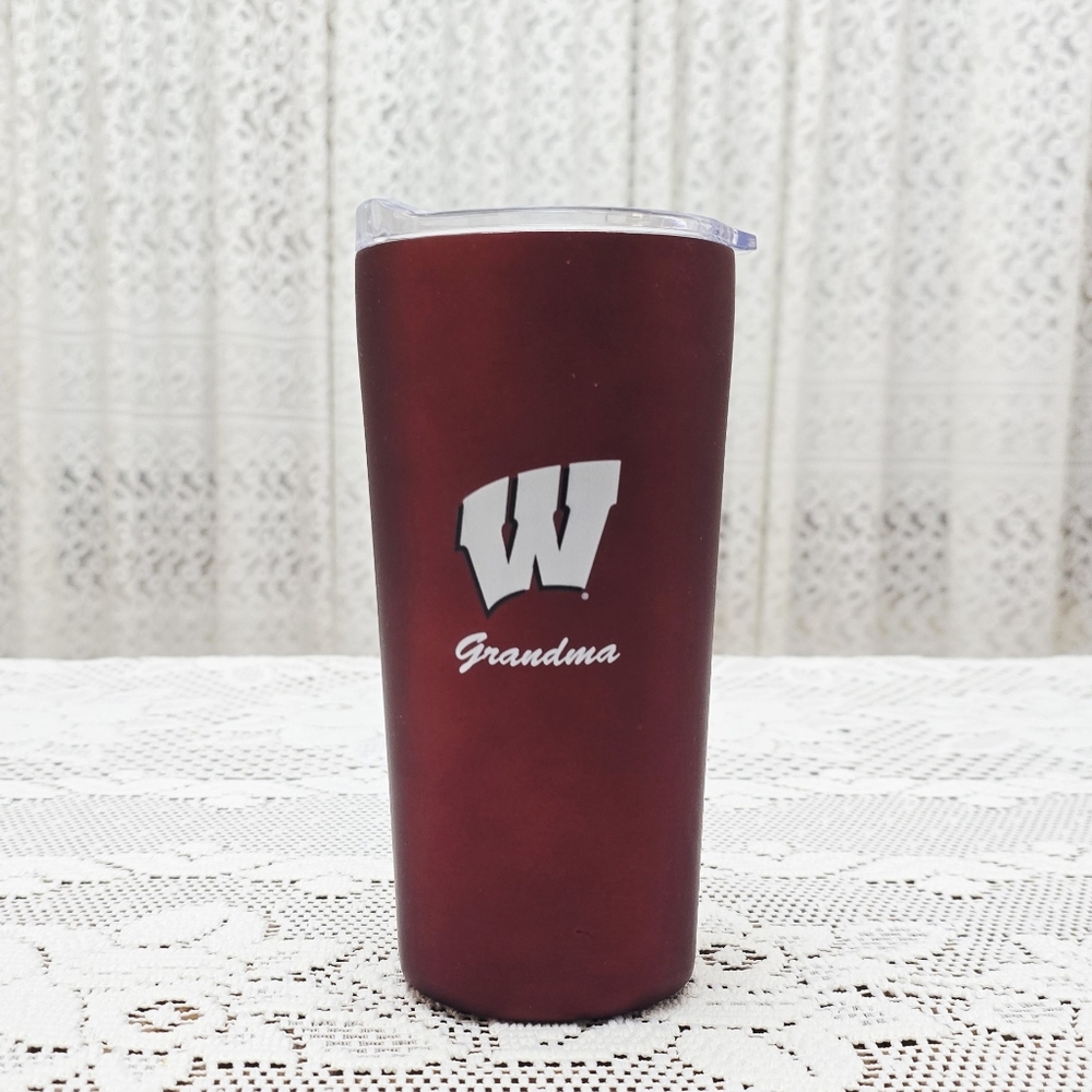 UW Madison Badgers Grandma Red Matte 7" Travel Mug Cup With Lid (Unused)